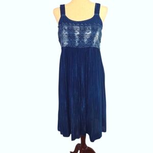 Studio West Blue Gauze Midi Dress Baby doll Style sleeveless